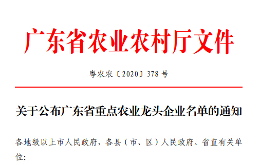 再再再传喜讯，康来福被认定为广东省重点农业龙头企业
